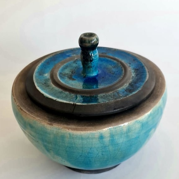 Dose mit Deckel, Raku-Glasur