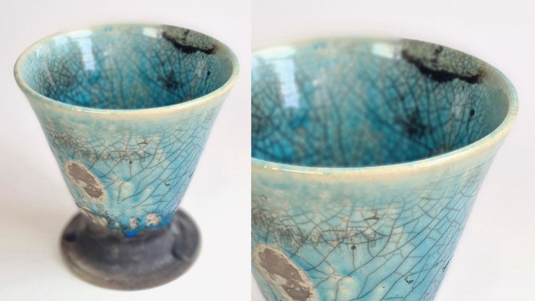 Raku_Kelchvase_blau