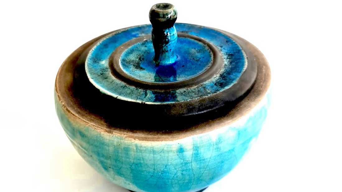 Dose mit Deckel, Raku-Glasur